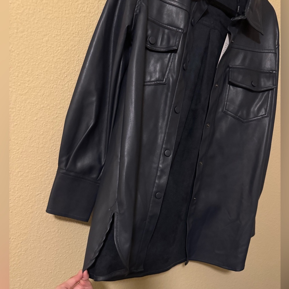 Tahari Dark Blue Faux Leather shacket - Picture 2 of 3
